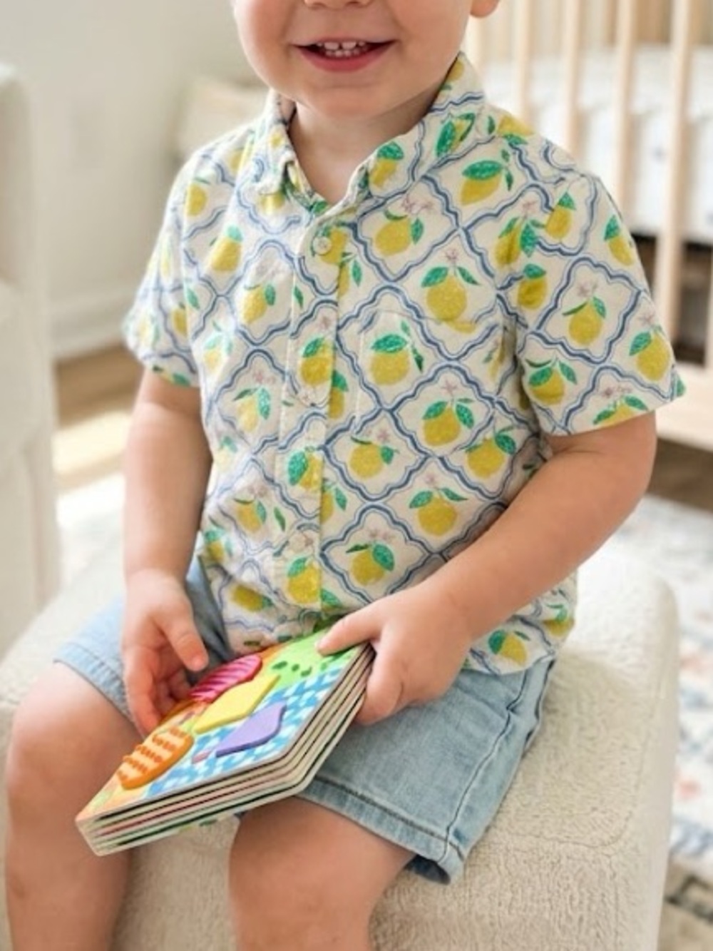 Mini Boden Lemon Print Button Down Tee